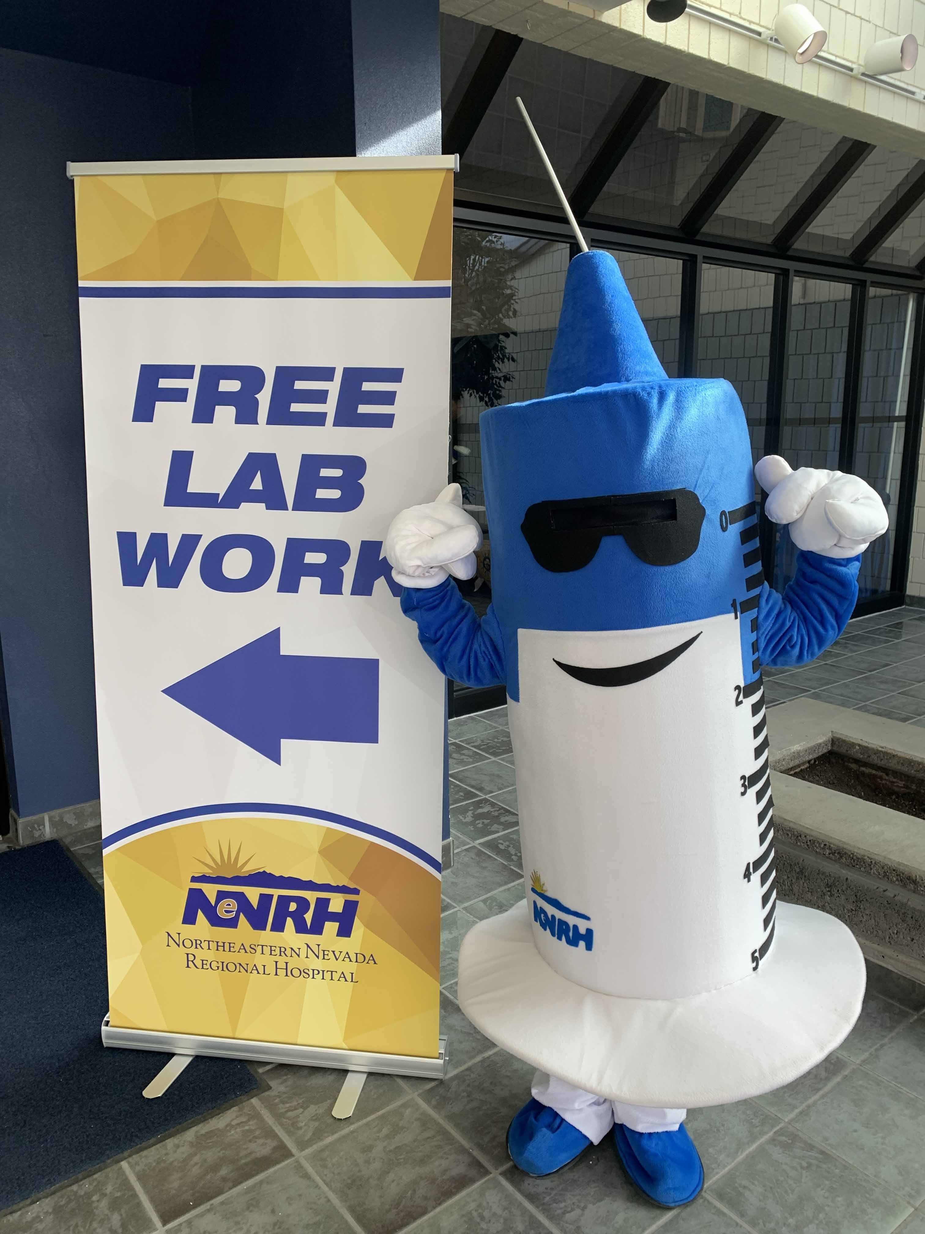 Ned the NNRH Needle points the way to free lab work!