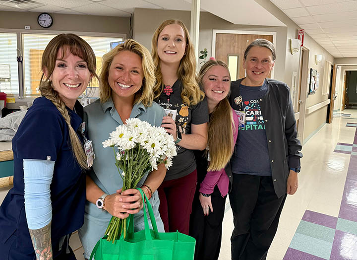 OB-Staff-Web Nurses in the Labor & Delivery Unit celebrate Mikaela Guenette winning the DAISY Award.