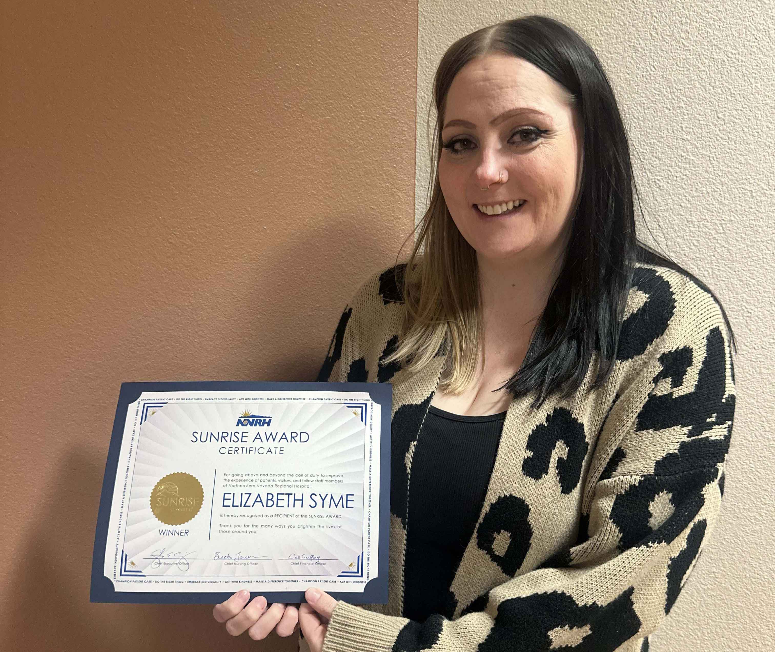 Liz Syme, recipient of the Sunrise Award at NNRH